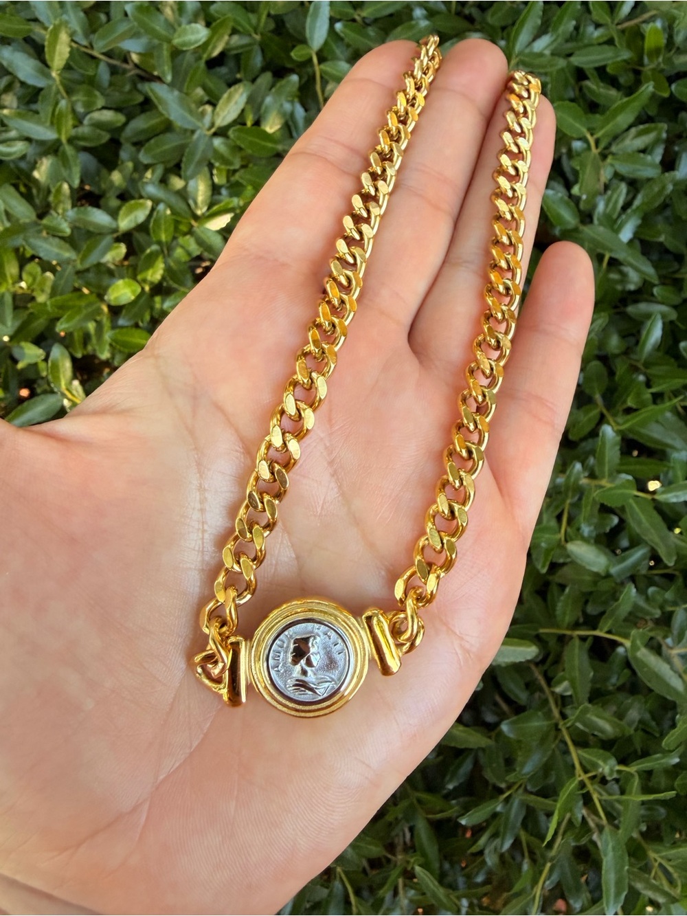 18K Gold Plated Coin Pendant Curb Chain Necklace Cuban Style - Picture 10 of 10